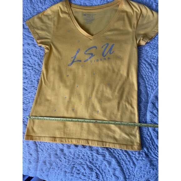Colosseum LSU Women's Yellow V-Neck Shirt With Small Rhinestones XL fits like L - Picture 7 of 9